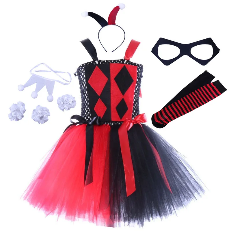 Halloween Girls Cosplay Harley Costumes Kids Quinn Tutu Dress Purim Christmas Halloween Party Cosplay Clothing Dress for Child