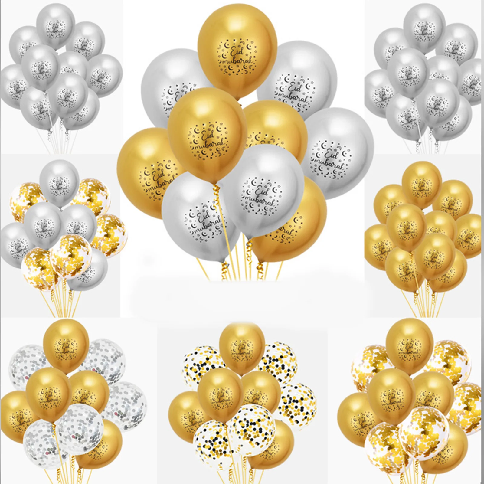 

10pcs 12inch Eid Mubarak Latex Balloons Gold/Silver Ballon Ramadan Eid Kareem Party Decoration Muslim Islamic Festival Supplies