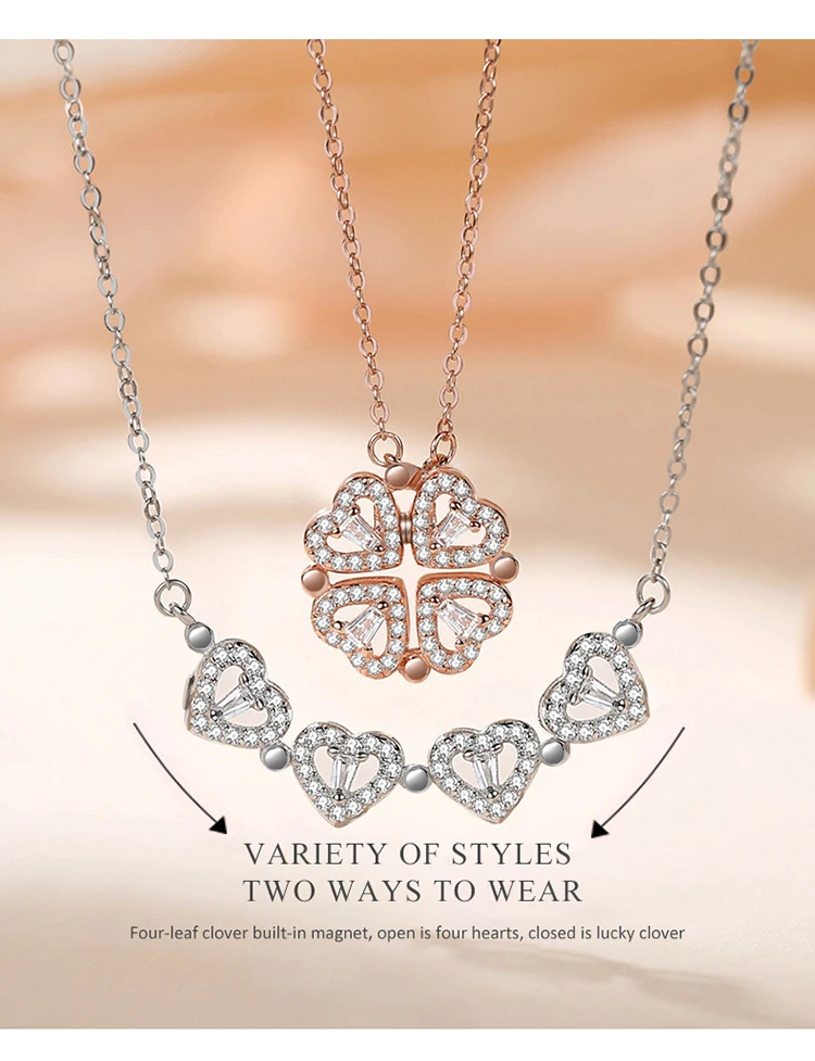 

Anster Fine Jewelry Set High Quality 925 Sterling Silver Four Leaf Clover Pendant Rose Gold Silver Link Chain Dainty Necklace