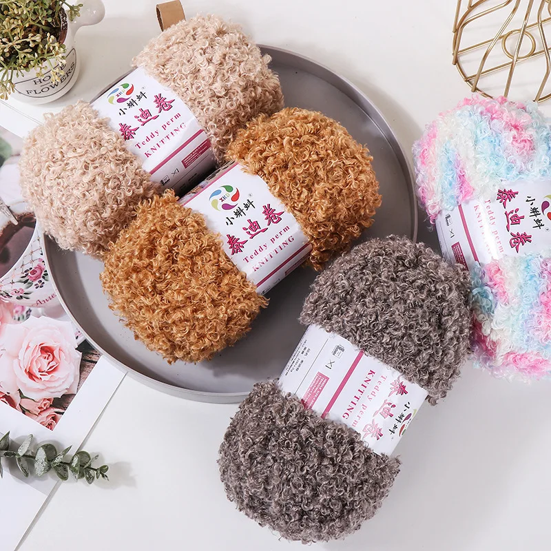 Фото 150 м мягкой пушистой кудрявой пряжи Teddy Curly Faux Yarn для волос кукол ручной работы, плюшевых игрушек, подушек, материалов для вязания крючком и спицами своими руками №1
