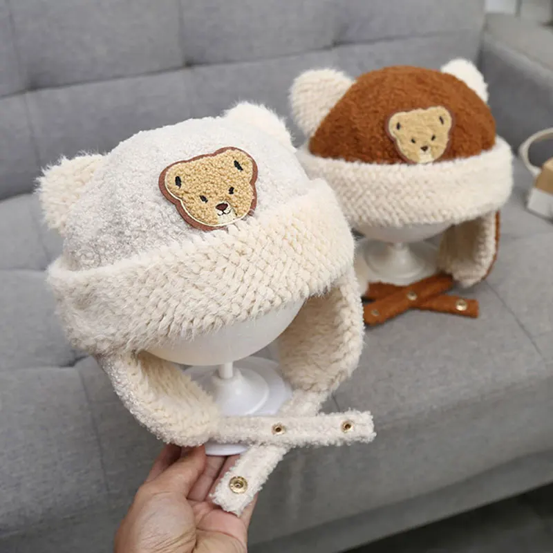 

Cute Bear Thickened Baby Fetal Cap Autumn And Winter Newborn Child Hat Male And Female Baby Warm Ear Protection Lei Feng Hat