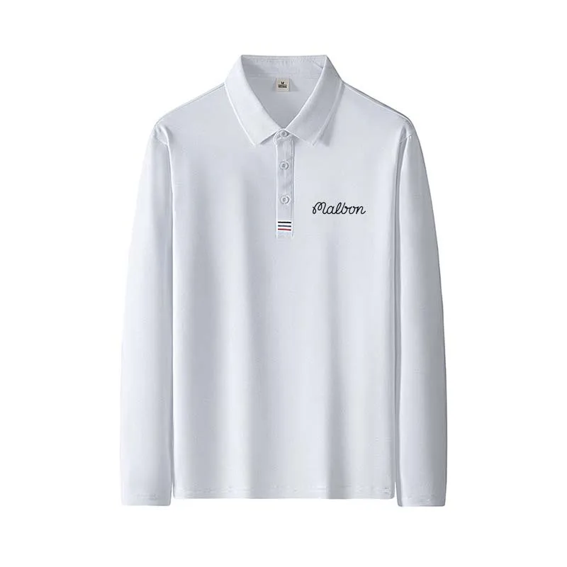 Men Wear Malbon Golf Polo Tops Solid Color Slim Fit Long Sleeves  Pullover Casual Cotton Spring Shirt Clothes Men's T-Shirts