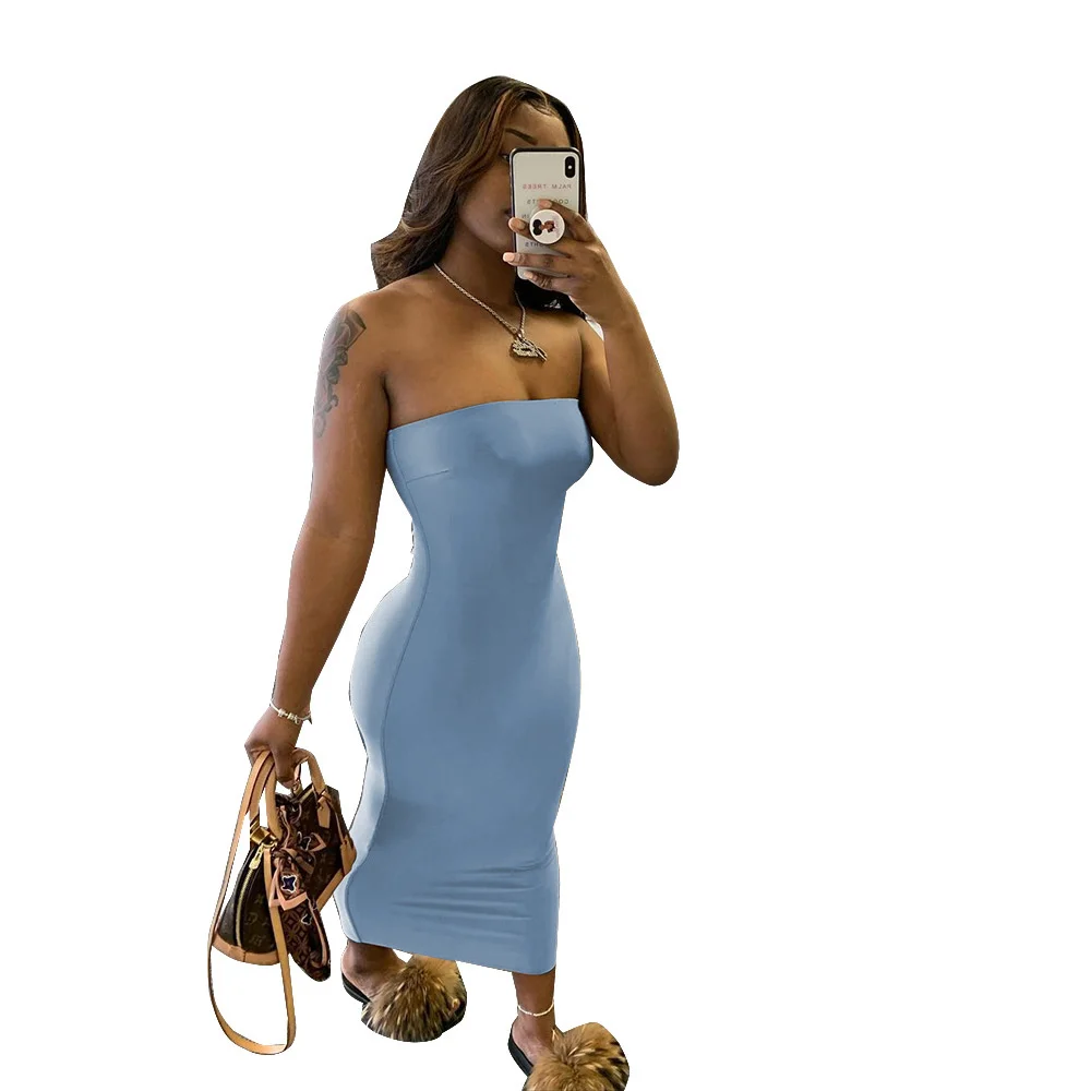 

Zabrina Women Dresses Strapless Sleeveless Solid Bodycon Pullover Sexy Club Evening Party Summer Ruched Wrap Vestidos 2022