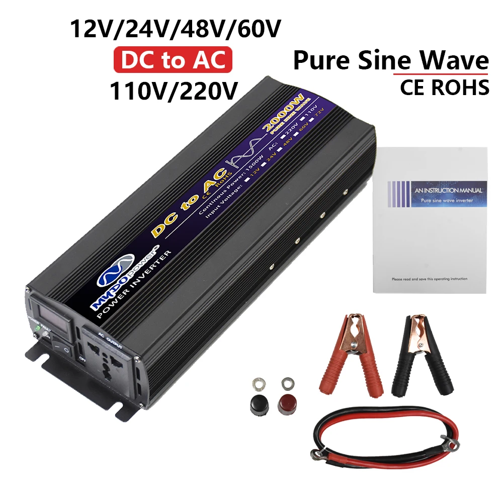 

2600W 2000W 1000W Pure Sine Wave Inverter 12v to 220v DC to AC Inverter Power Adapter Inversor Solar Inverter 50hz 60hz