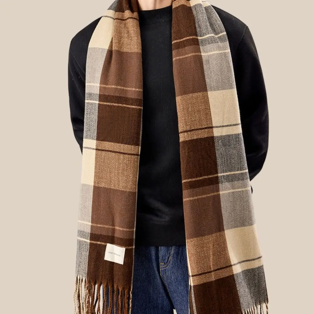 Ветрозащитный клетчатый шерстяной шарф с кисточками плюшевая кашемировая шаль