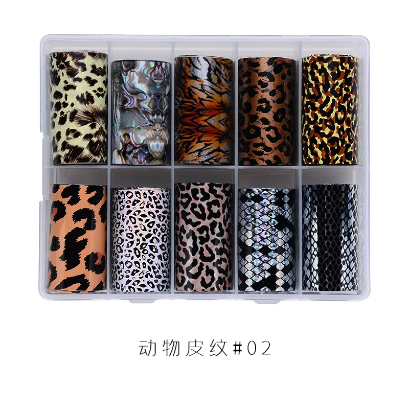 10 Rolls/Box Hot Season Brand Transfer Foil Stickers  (Scale,Leopard,Marble,Flower) Nail Design Transfer Foil 4*100cm