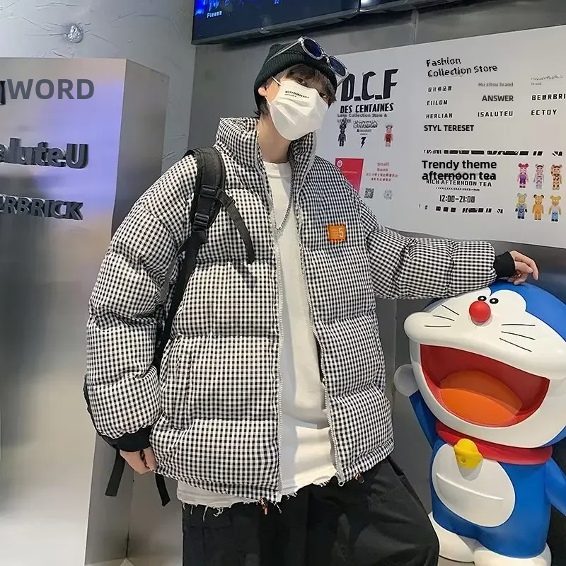 Утепленное Мужское пальто из хлопка в гонконгском стиле Ins модная клетчатая