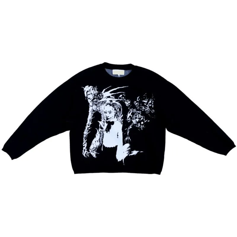 

Мужская Уличная одежда, винтажный трикотажный свитер в стиле ретро и японского аниме с портретным принтом, осень 2021, хлопковый пуловер