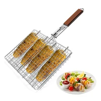outdoor barbecue net barbecue clip stainless steel folder outdoor barbecue mesh bbq clip barbecue net basket tray tools portable