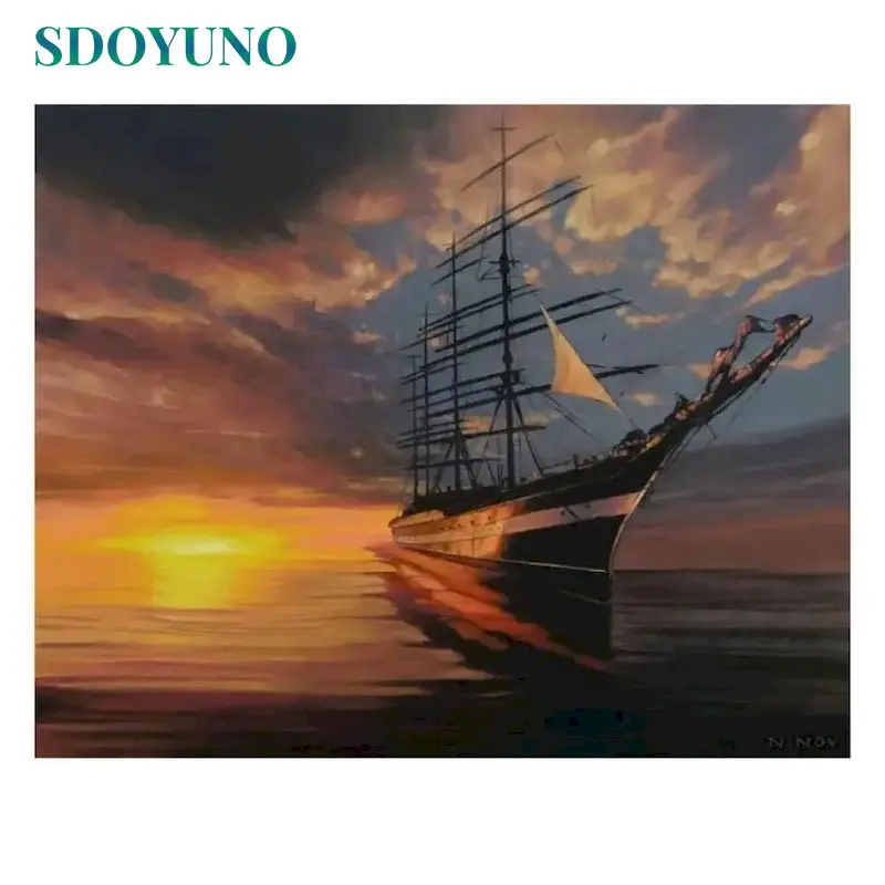 Купи SDOYUNO Oil Painting By Number Boat Wall Art DIY Frame Pictures By Numbers Scenery Acrylic Canvas Home Decor 60x75cm за 388 рублей в магазине AliExpress