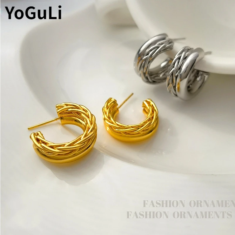 

Women Jewelry 925 Silver Needle Hoop Earrings Sweet Korean Temperament High Quality Copper Metal Earrings For Women Gifts