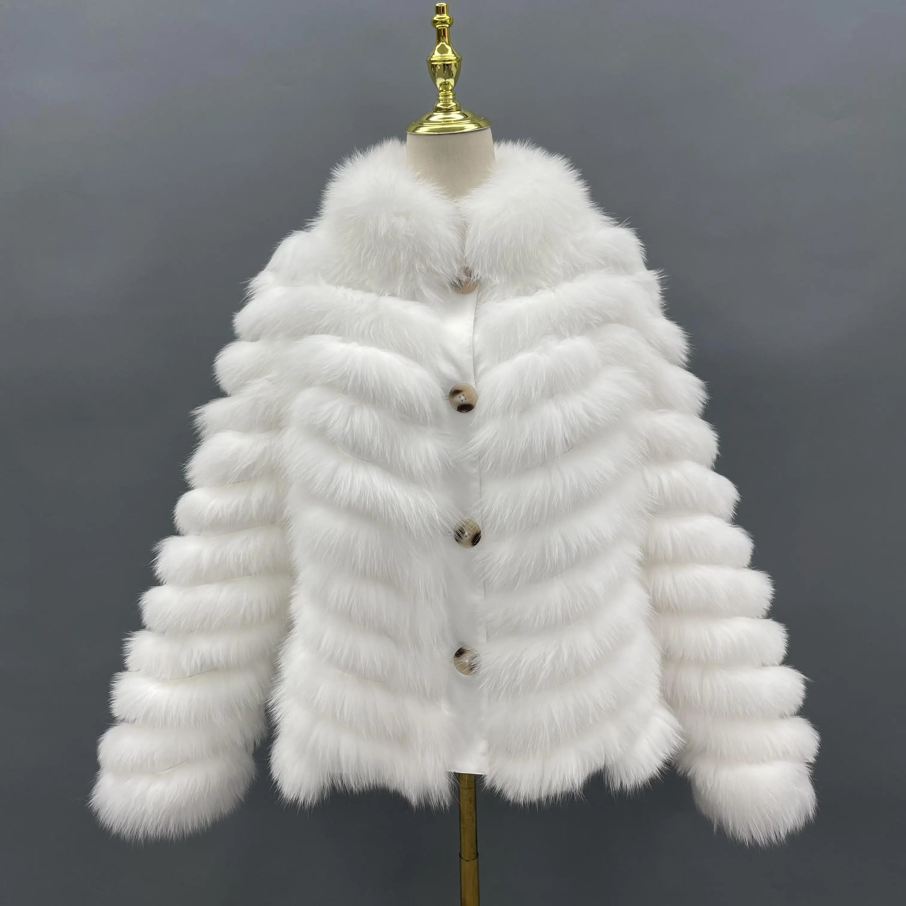 MISSJANEFUR geri dönüşümlü gerçek kürk ceket kadınlar 2022 yeni moda lüks beyaz tilki kürk ceketler toptan kış giysileri