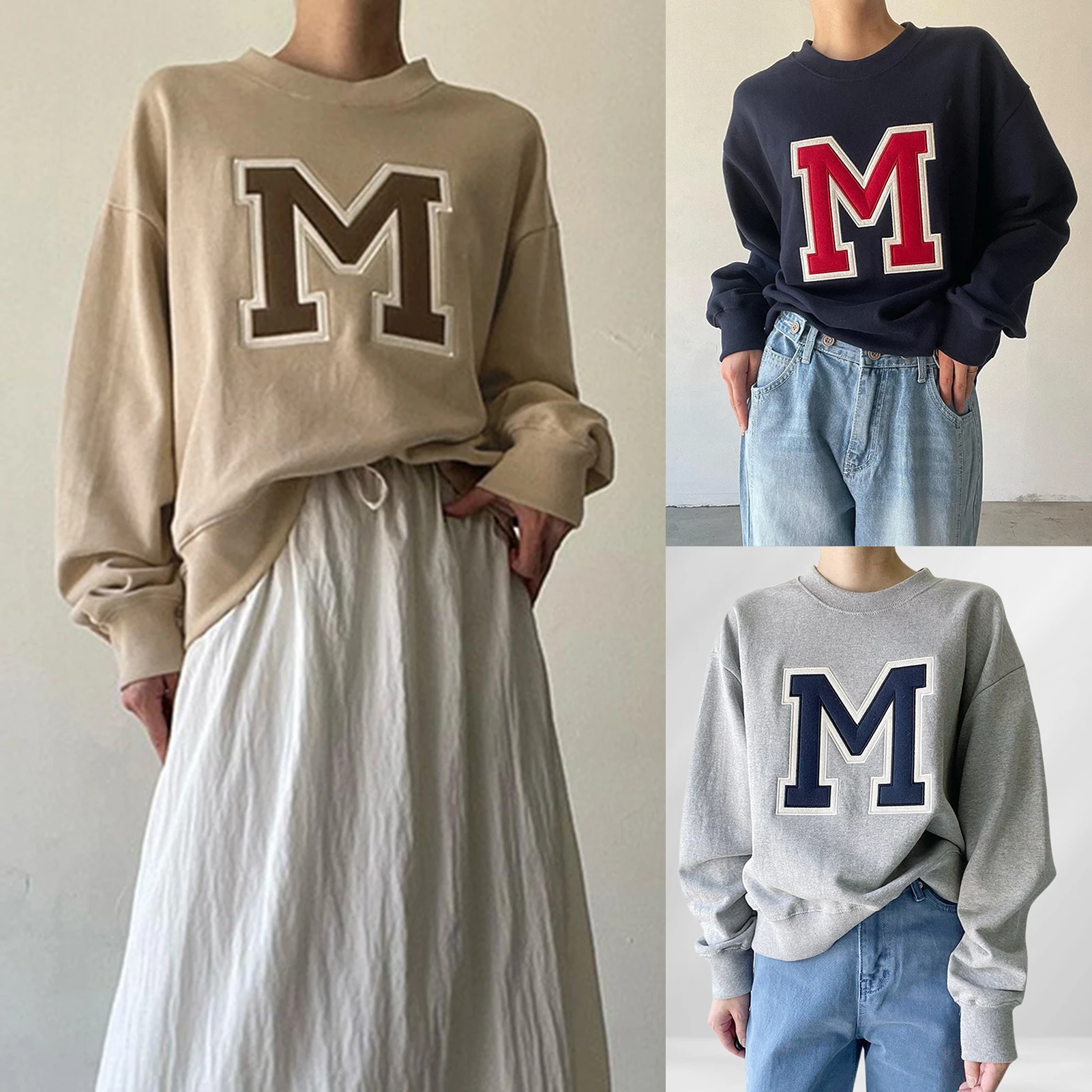 

Women Solid Color Casual Pullover Top Crew Neck Long Sleeve Oversized Tops Fashion Streetwear Women's Clothing