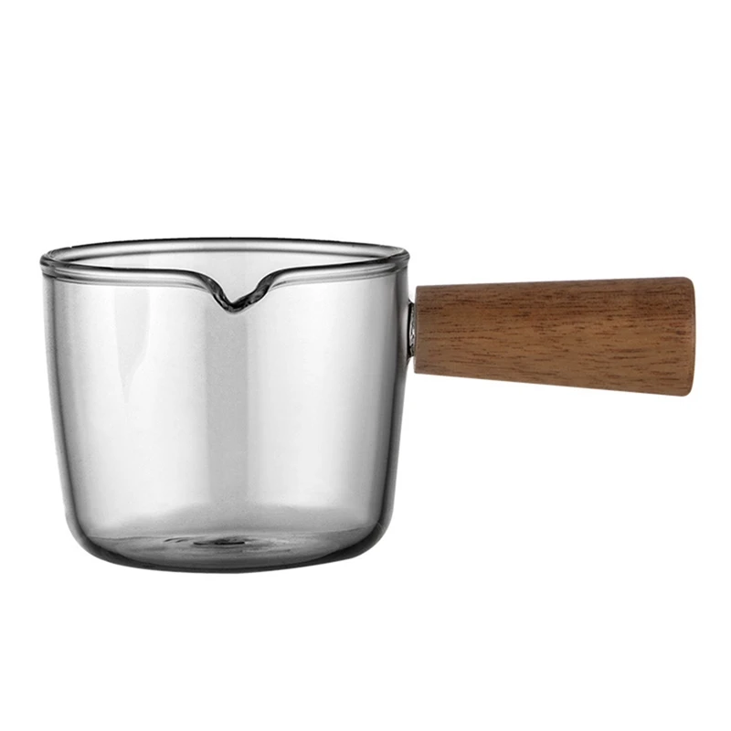 

Borosilicate Glass Milk Mini Wooden Handle Small Milk Cup Espresso Coffee Extraction Cup