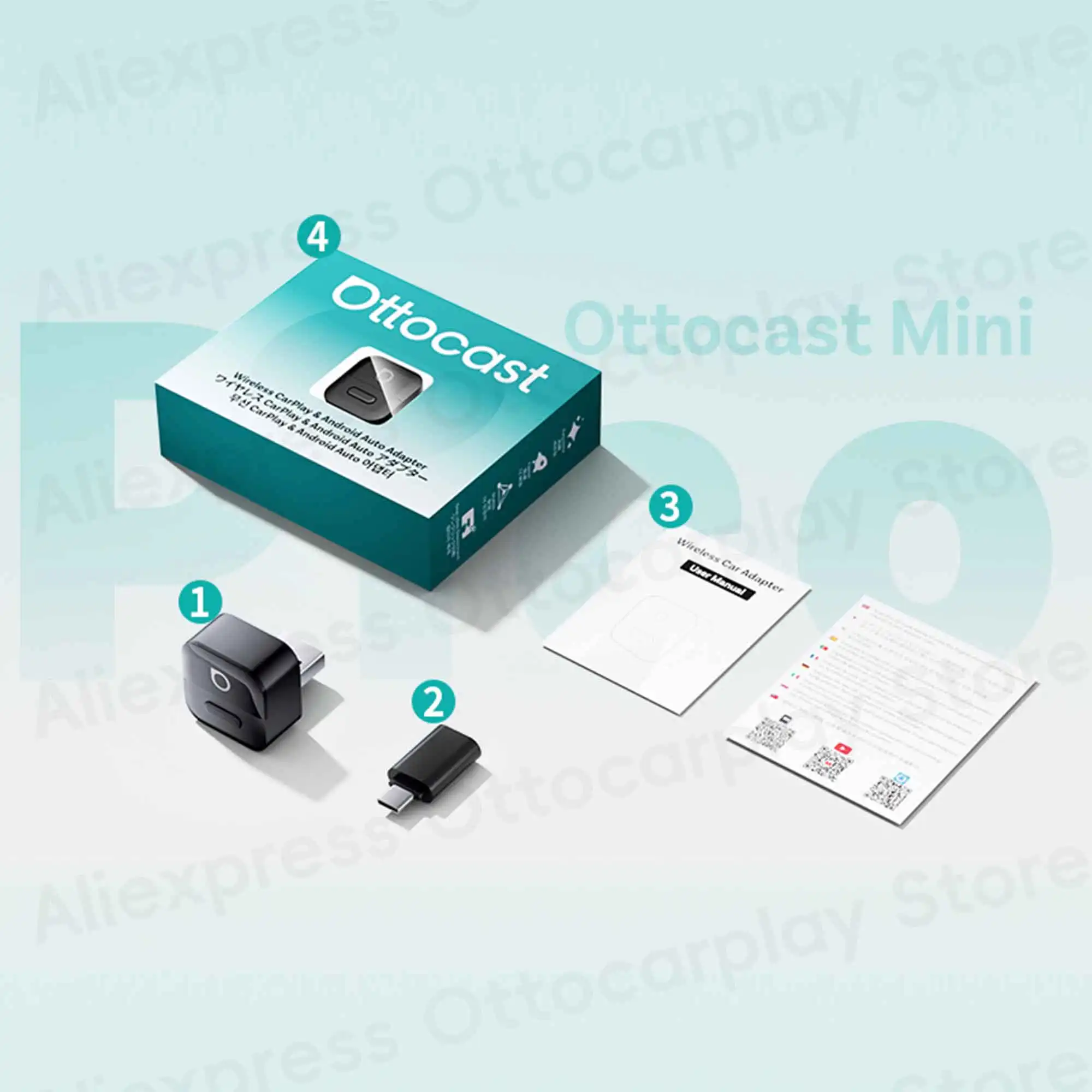 

Ottocast 2-в-1 Mini Pico адаптер с умной кнопкой, беспроводной CarPlay и Android Auto донгл для iPhone 14, 15, 16, 17, телефонов Samsung