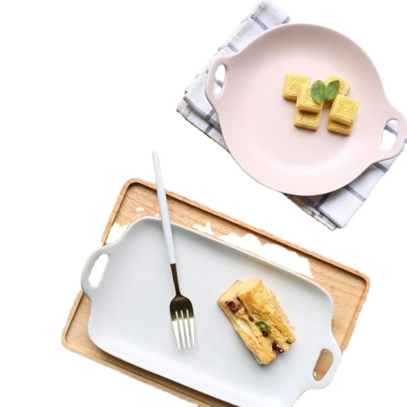 

Креативная бинауральная тарелка в скандинавском стиле, керамическая посуда, тарелка для еды в западном стиле, десертная тарелка приглушенн...