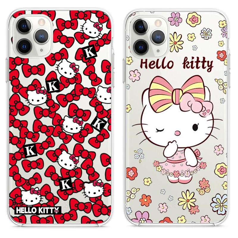 

Cute Hello Kitty Phone Case Clear for iphone 13 12 11 Pro max mini XS 8 7 Plus X SE 2020 XR cover