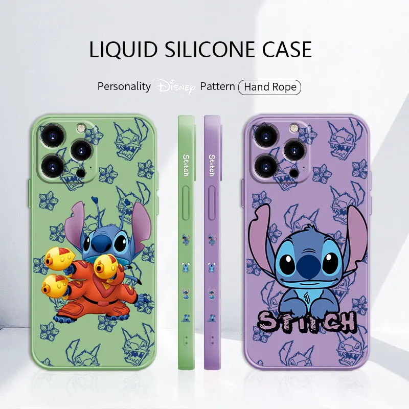 

Soft Back Liquid Cover Case for iPhone 11 12 13 Pro Max XS 7 8 Plus SE 6 iphone12 12pro Trend Silicone Disney Stitch Kung Fu
