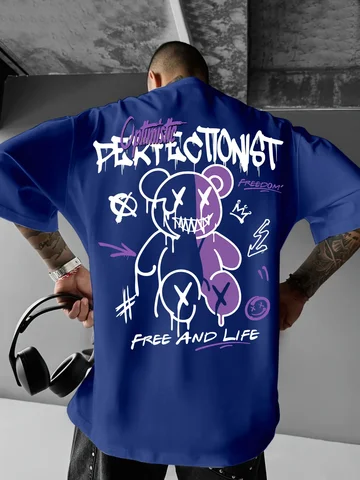 Мужская полиэстер футболка Purple с рисунком медведя