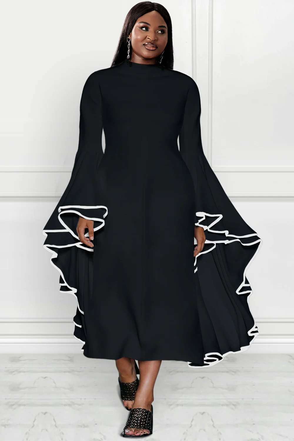 Женское платье в стиле ретро официальное белого цвета с длинным рукавом и