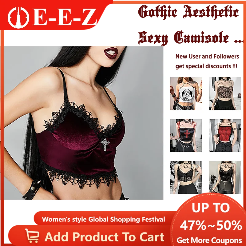 

Velvet Sexy Backless Wine Red Camisole Gothic Aesthetic Bodycon Corset Tops Women Elegant Vintage Black Lace Trim Camis baddies