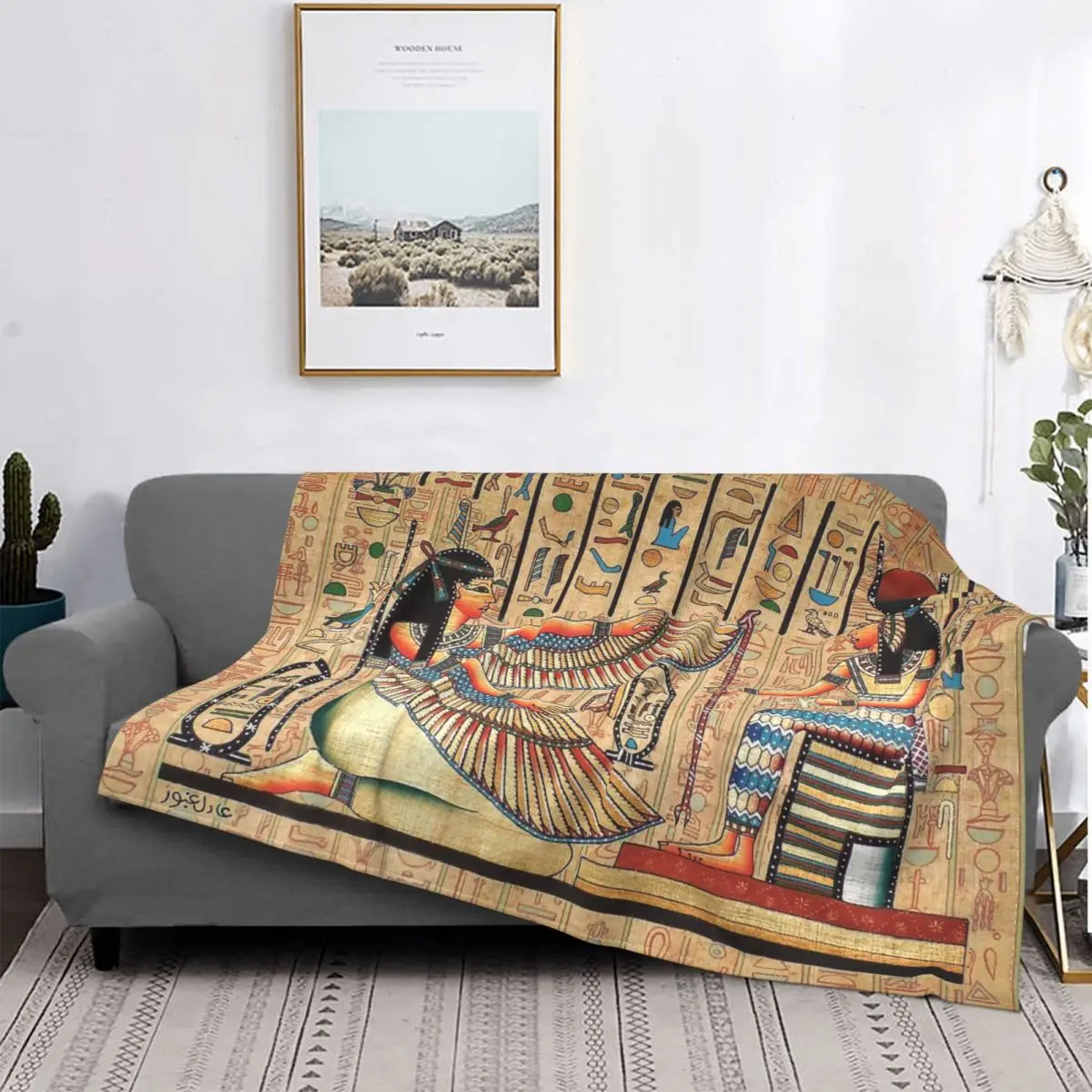 

Egyptian Pharaoh Fleece Blanket Reversible Plush Soft Cozy Ancient Egypt Civilization Printed Flannel Throw Blankets Bedspread