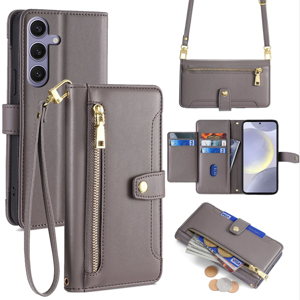 Кожаный флип-чехол для Samsung с полным покрытием кошелек сумка через плечо