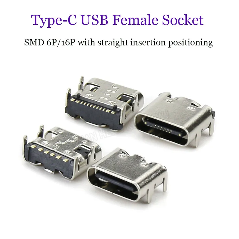 

SMD Type-C USB Female Socket USB-3.1 Two-Way Socket 6P 16P Hd Transmission Mobile Phone Plug Charging Interface
