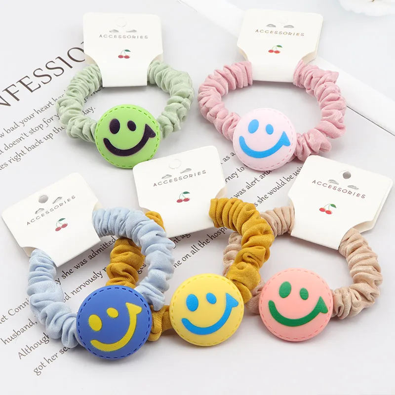 

Fabric Hair Ring Smiley Happy Hair Accessories Sunshine Girl Headwear Elastic Rubber Band Head Rope Adult Ponytail Holiday Gift