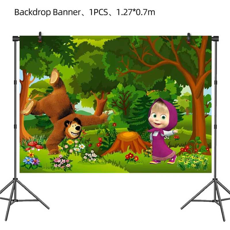 

1.27*0.7M Masha and Bear Party Supplies for Boys Girl Photography Background Happy Birthday Party Photocall Backdrop Decor Props