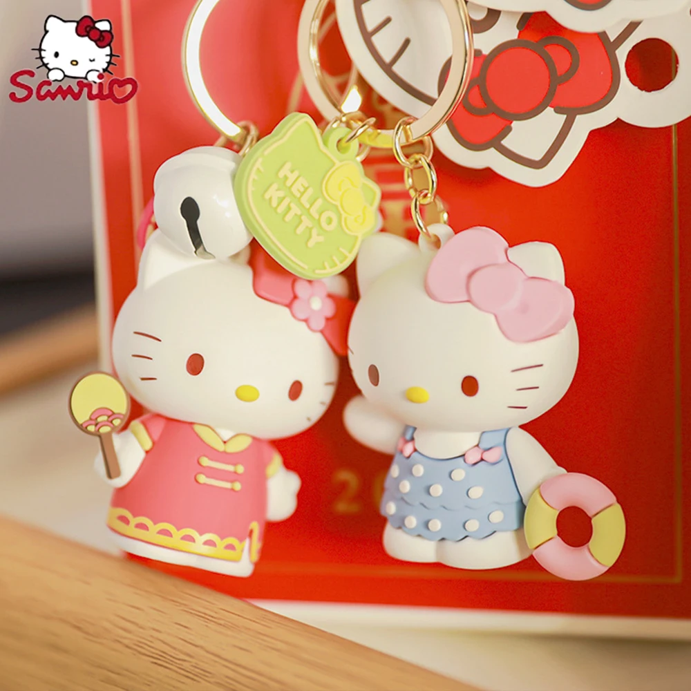 

Sanrio 6Cm Kt Cat Keychain Kawaii Doll Cartoon Figure Cats Chinese Style Image Cross-Dressing Cute Toy Bag Accessories Gifts Kid