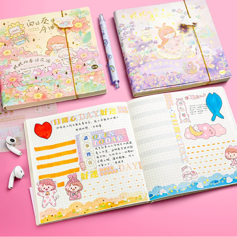

Square Notebooks Kawaii Cute Flower Gride Scraping Notebook