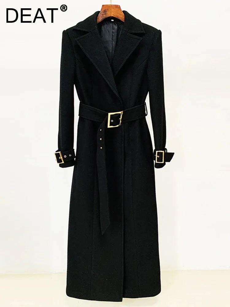 DEAT 2024 осеннее женское шерстяное пальто с зубчатым воротником и длинным рукавом