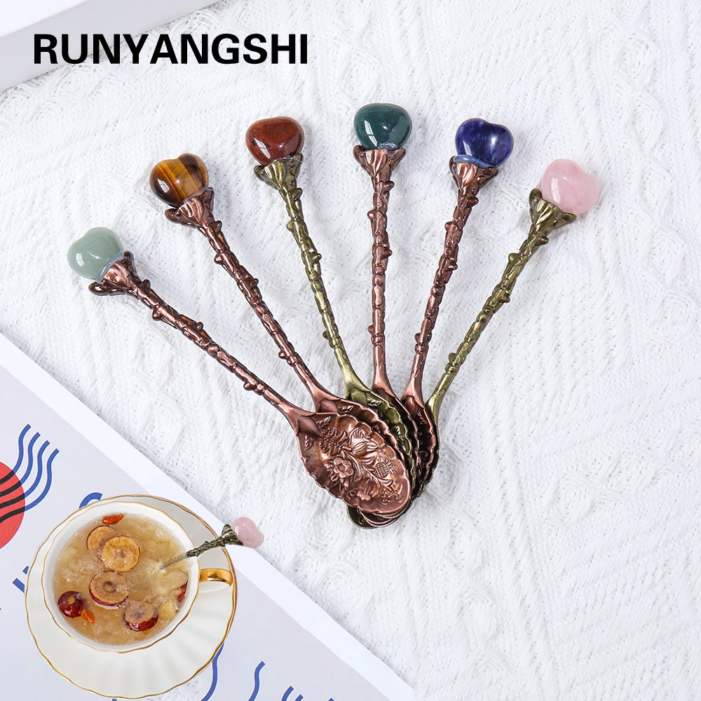 

1 шт., чайная ложка Runyangshi в виде сердца из натурального кристалла, энергетический розовый кварц, Кухонное украшение, десертная ложка, подарок...