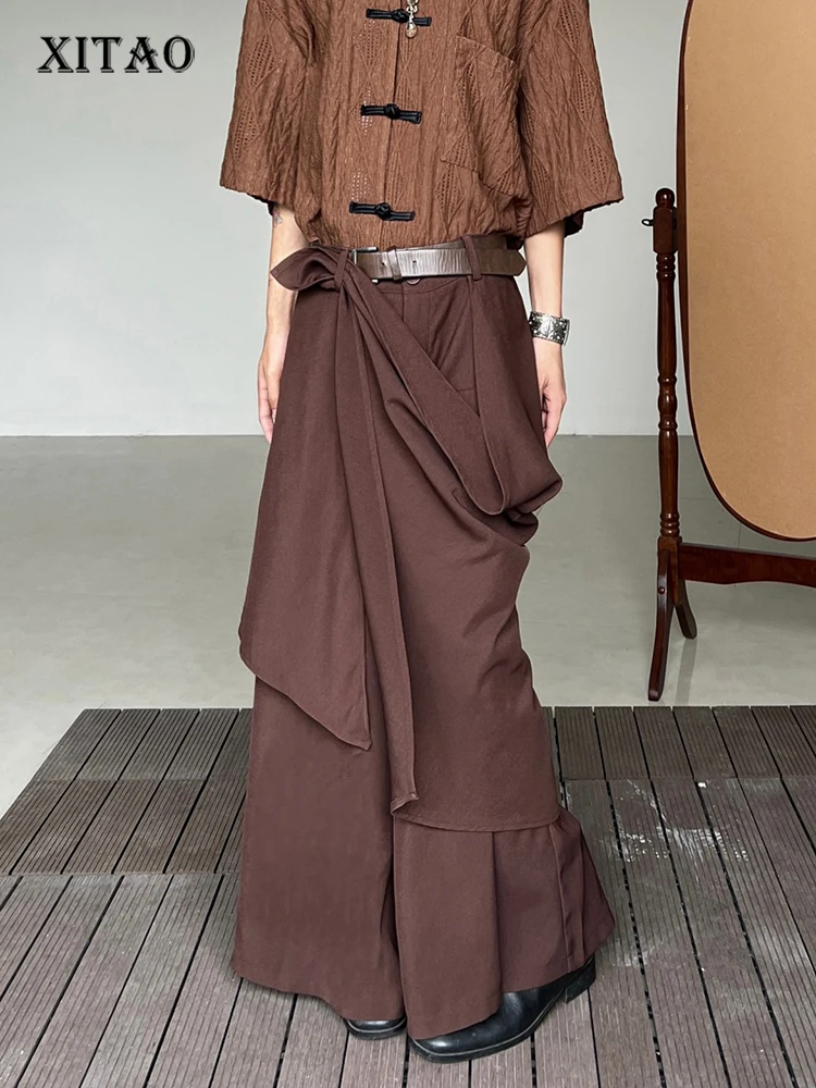 

XITAO Irregular Patchwork Wide Leg Pants Solid Color Loose Fashion Personality New Street Trendy All-match Women Pants DMJ1933