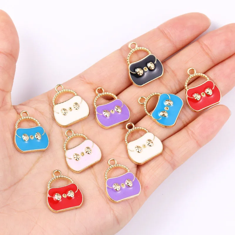 

20Pcs Alloy 16*19mm New Handbag Shape Pendant Enamel Drip Charms for Jewellery Making DIY Necklace Bracelet Earrings Accessories