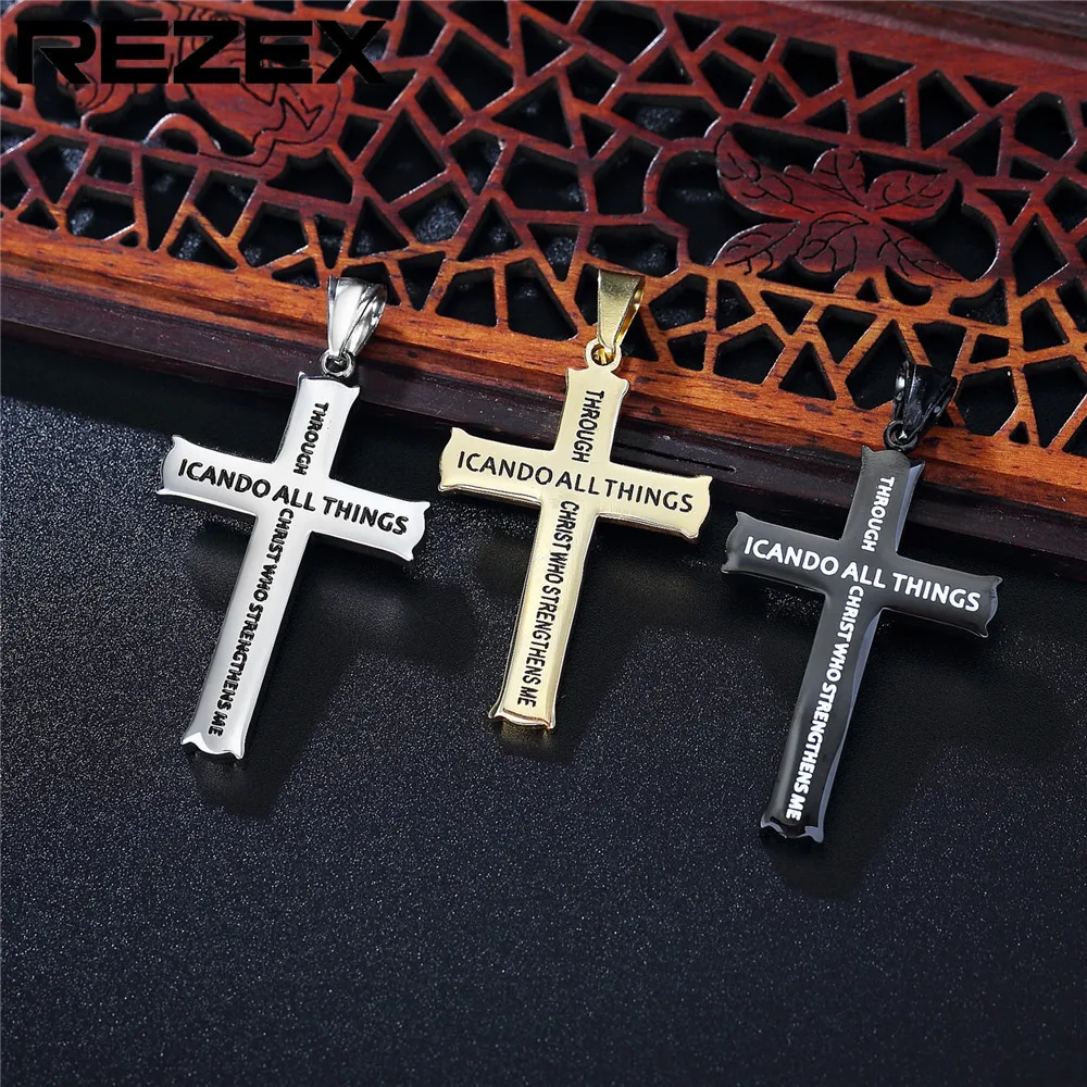 

I CAN DO ALL THINGS Stainless Steel Cross Pendants Necklaces Silver Gold Black Color Men Hip-hop Trendsetter Necklace Jewelry
