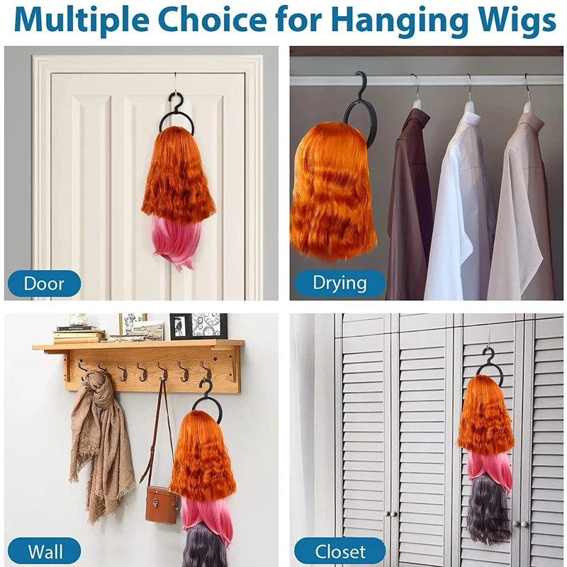 Plastic Hanging Wig Stand Portable Wig Hanger For Multiple Wigs Drying Stand Display Black Wig Hanging Stand Styling Tool 1/3Pcs images - 6