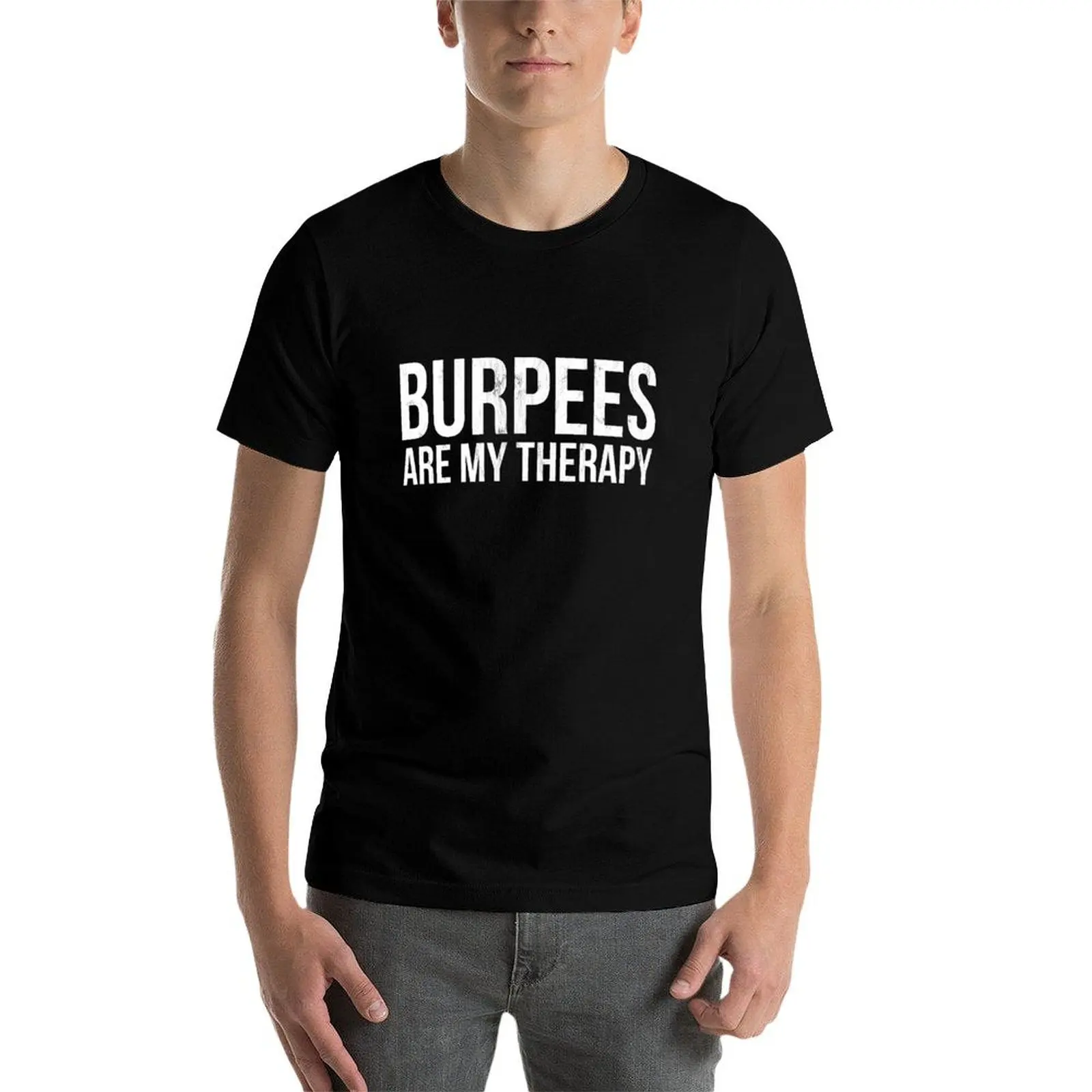 Фото Футболка Burpees Are My Therapy для фитнеса, дизайнерские футболки для мужчин, облегающие футболки для мужчин, футболки с графикой, футболка №4