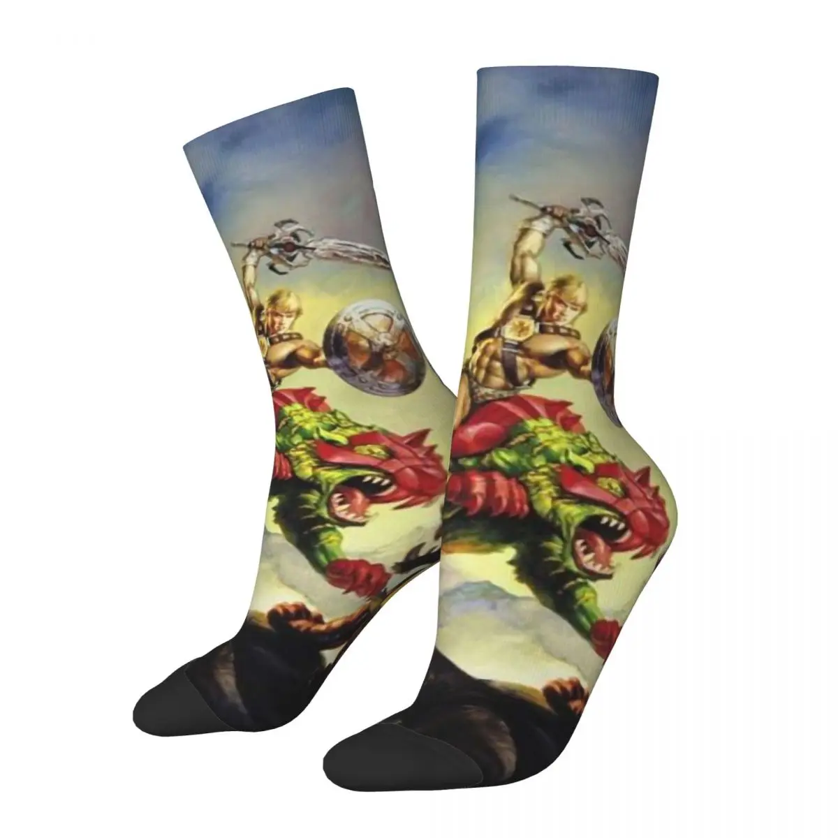 Funny Crazy Sock for Men Defeat The Enemy Hip Hop Vintage He-Man and the Masters of the Universe Pattern Printed Boys Crew Sock