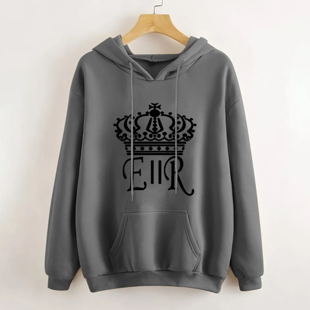 

Queen Elizabeth Ii Casual Round Neck Hooded Sweatshirts Multiple Colour Vintage Street Clothes Baggy Ladies Tops Autumn Winter