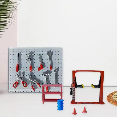 1/64 Диорама Автомобильный гаражный подъемник Портальный реалистичная мебель Инструменты для авторемонта Инструмент для обслуживания Сцена Модель Масло Ведро Контейнер Инструмент