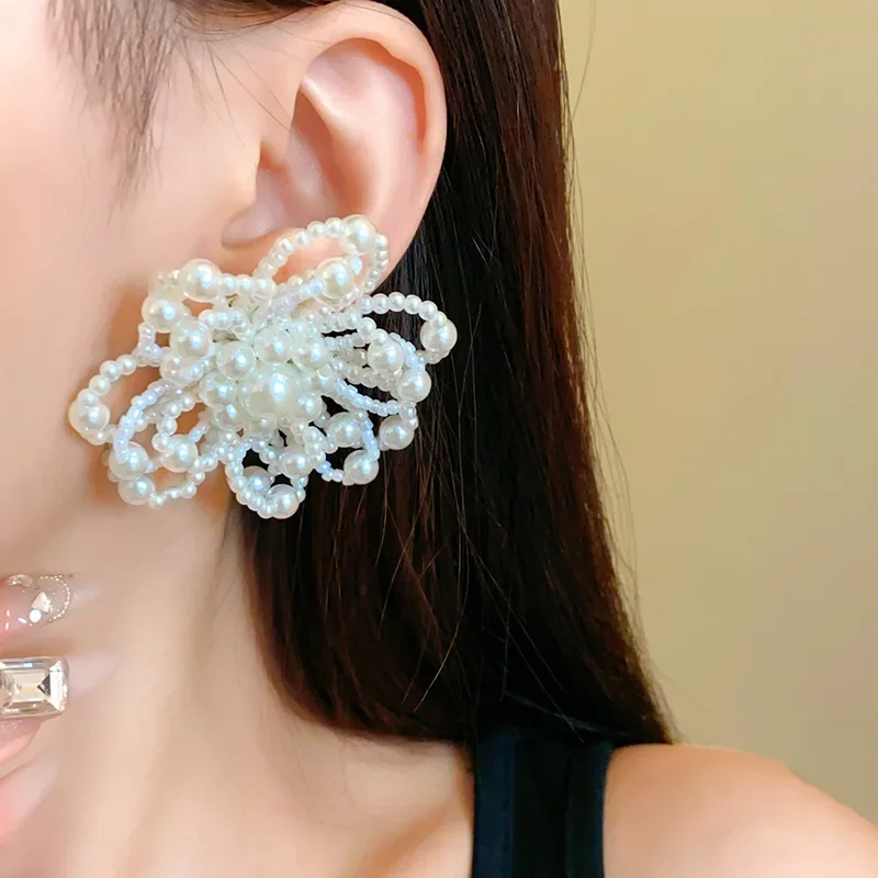 Серьги Draweye с жемчугом и цветами для женщин милые корейские модные ювелирные