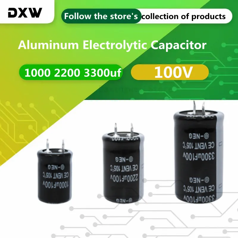 

2 шт./партия, алюминиевый электролитический конденсатор 100 в 1000 2200 3300 мкФ