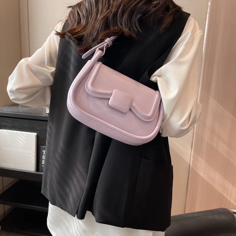 PU Niche Underarm Bag for Women Sweet Candy Color Shoulder Casual Bag 2023 New Trendy Fashion Messenger Bag Zipper Handbags
