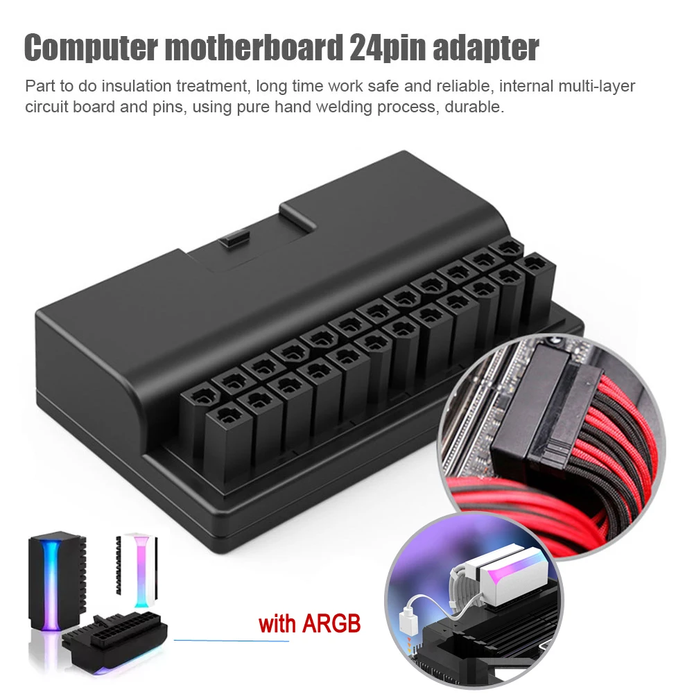 ATX 24 Pin to 90 Degree Power Plug Adapter Mainboard Motherboard Power Supply Cable Connectors Modular DIY Mounting Accessessory
