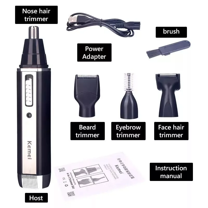 4 in 1 Rechargeable Men  Nose Ear Hair Trimmer Painless Women Trimming Sideburns Eyebrows Beard Hair Clipper Cut Shaver