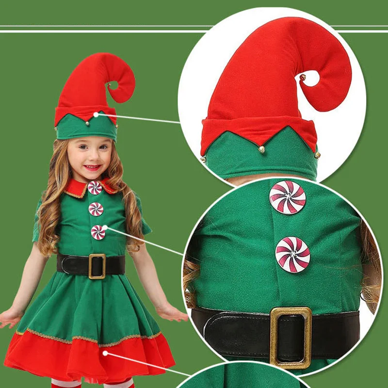 

Рождественский костюм для косплея для девочек, мальчиков, женщин, мужчин, Новогодняя одежда, костюм, платье, шапка, носки, пояс, одежда, костю...