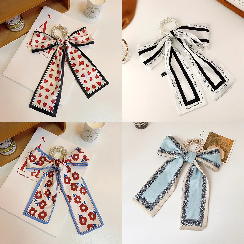 

Cute Vintage Hair Band for Women Pearl Hair Band Bow Long Ribbon Hair Rope Scarf Hair Tie Bag Strip Japanese Hair Accessories