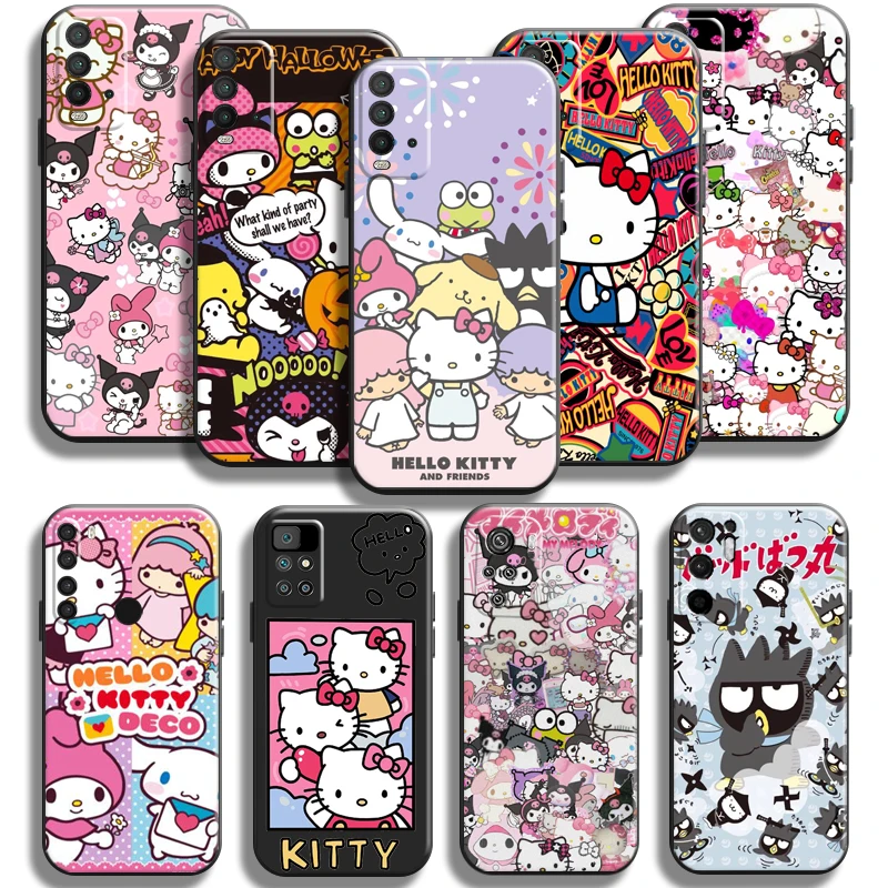 

Hello Kitty White Family Phone Case For Xiaomi Redmi Note 11 11S 11T 10 10S 9 9S Pro 5G Redmi 10 9 9A 9T 9C Soft Black Carcasa